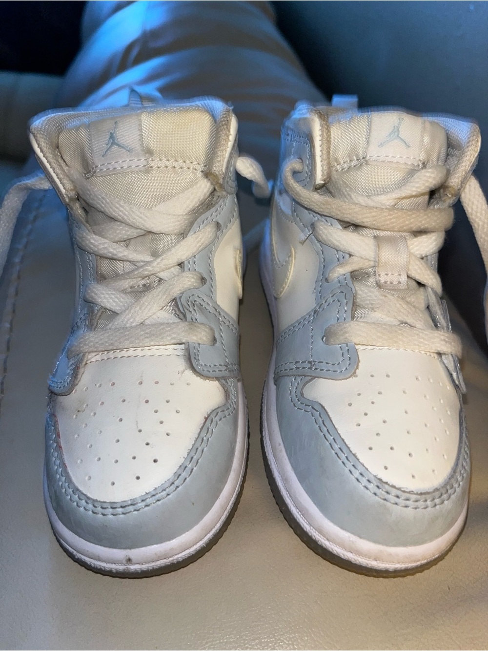 Jordan Kids White and Light Blue High-Top Sneakers